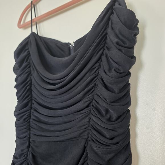 Vintage Tadashi Shoji Ruched Black Mini Dress Women S Gothic Whimsigoth Prom HOC - Picture 5 of 12